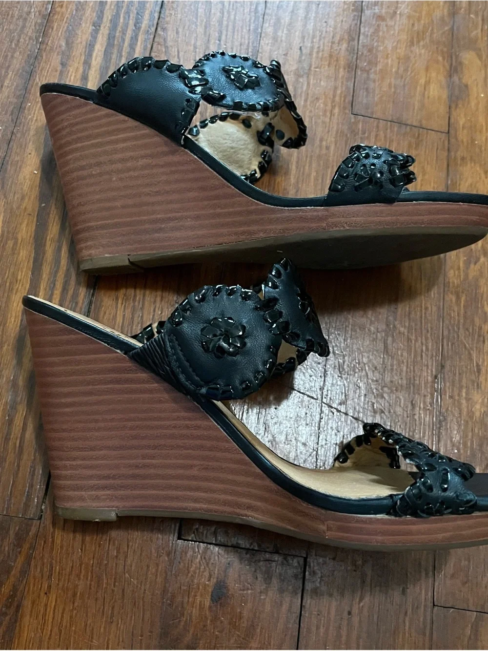 Jack Rogers Black Luccia Scalloped Wedge Sandals